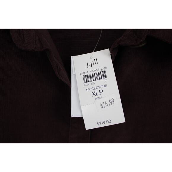 J. Jill Corduroy Shirt Button Down Dress Burgundy Brown Pockets Soft Size XL P - Picture 9 of 11